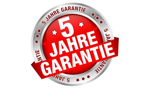 service-garantie Harbeke • 5 Jahre Garantie Siegel mit rotem Hintergrund und weißem Text.